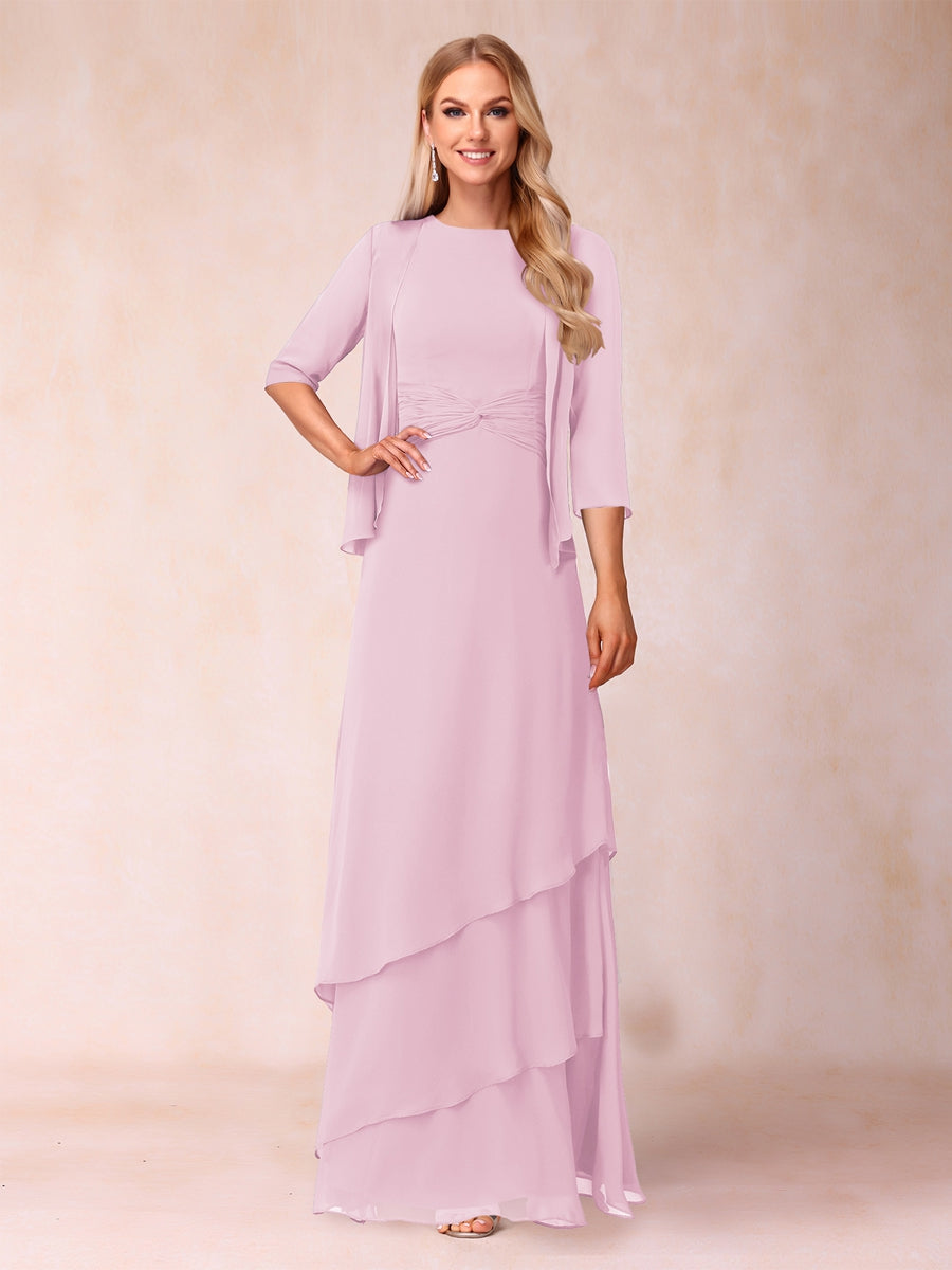 A-Line/Princess Scoop Ruched Floor-Length Mother of the Bride Dresses with Ruffles &amp; Jacket