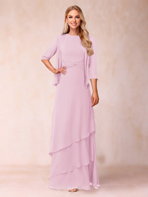 A-Line/Princess Scoop Ruched Floor-Length Mother of the Bride Dresses with Ruffles & Jacket