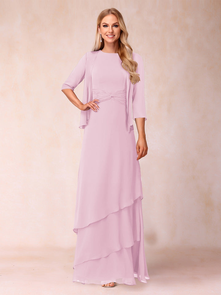 A-Line/Princess Scoop Ruched Floor-Length Mother of the Bride Dresses with Ruffles &amp; Jacket