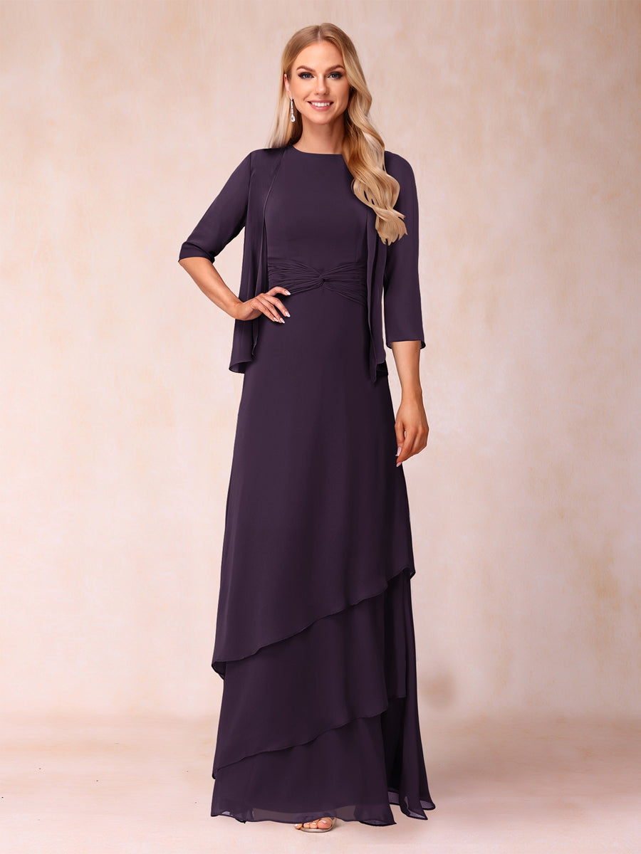 A-Line/Princess Scoop Ruched Floor-Length Mother of the Bride Dresses with Ruffles &amp; Jacket