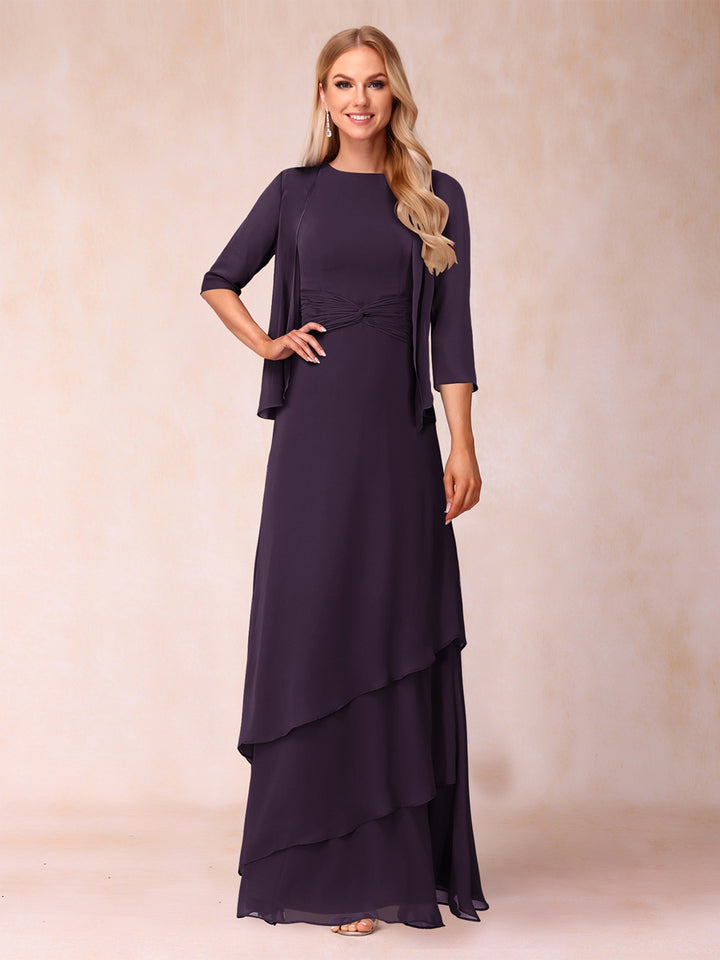 A-Line/Princess Scoop Ruched Floor-Length Mother of the Bride Dresses with Ruffles &amp; Jacket