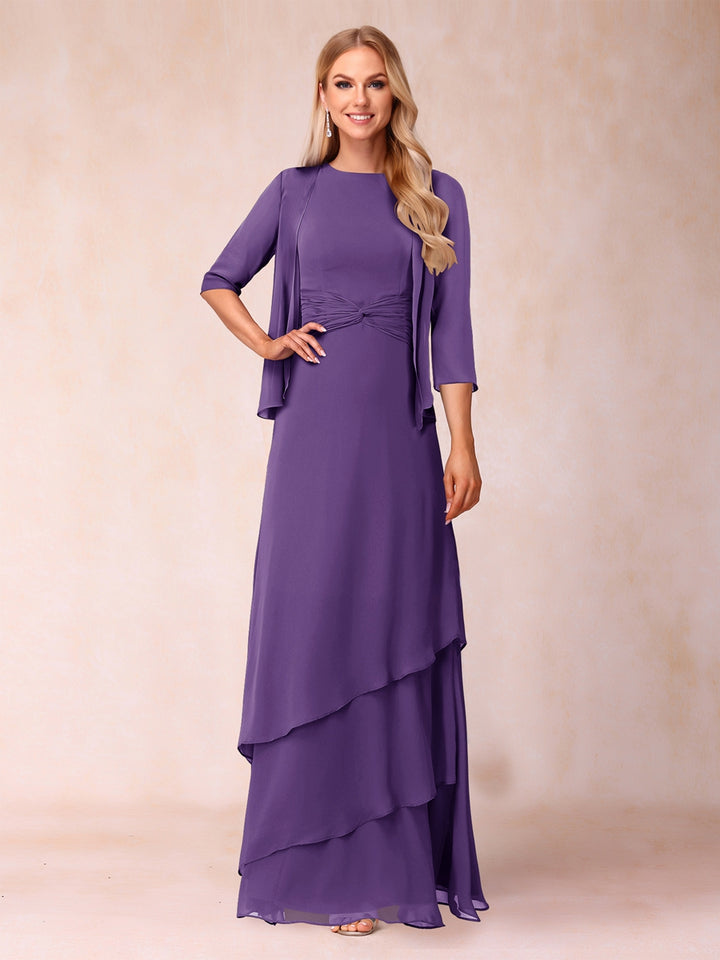 A-Line/Princess Scoop Ruched Floor-Length Mother of the Bride Dresses with Ruffles &amp; Jacket