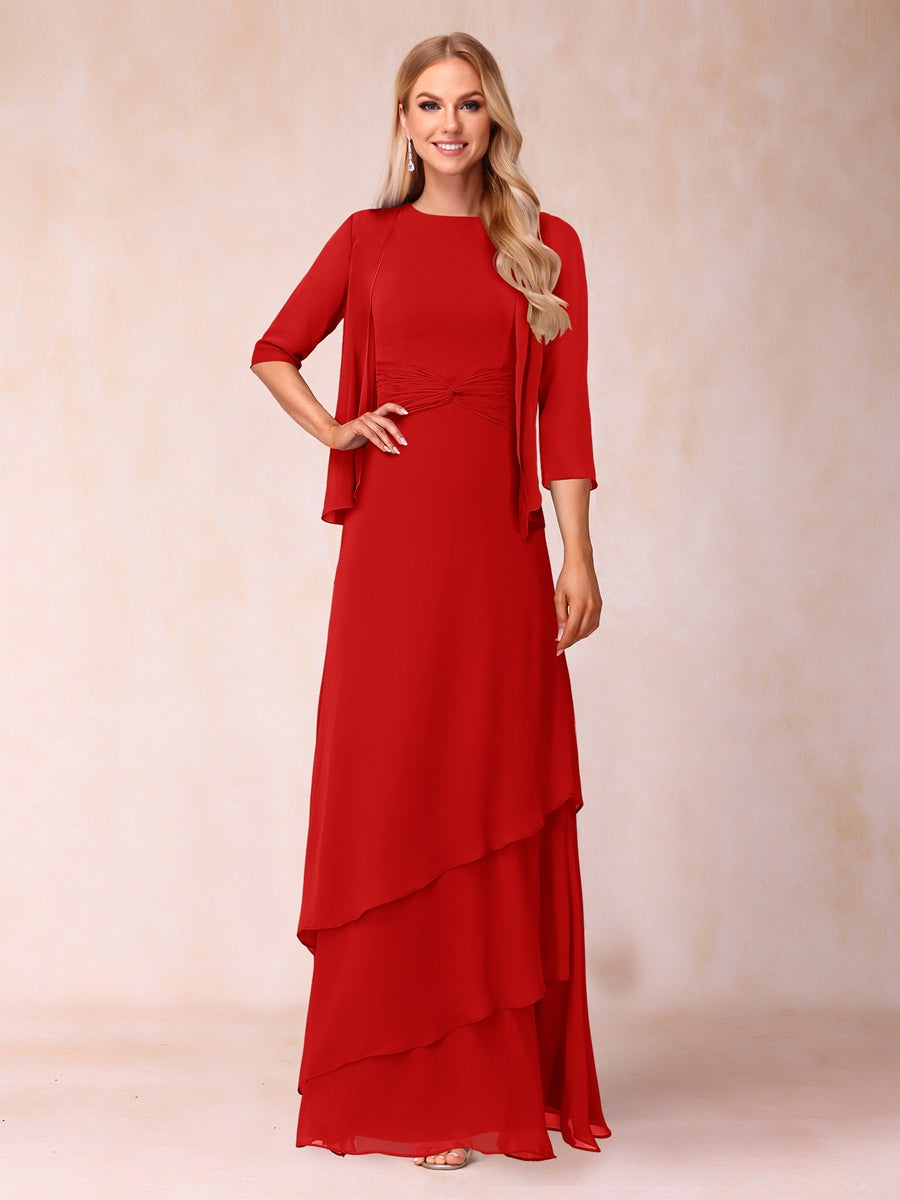 A-Line/Princess Scoop Ruched Floor-Length Mother of the Bride Dresses with Ruffles &amp; Jacket