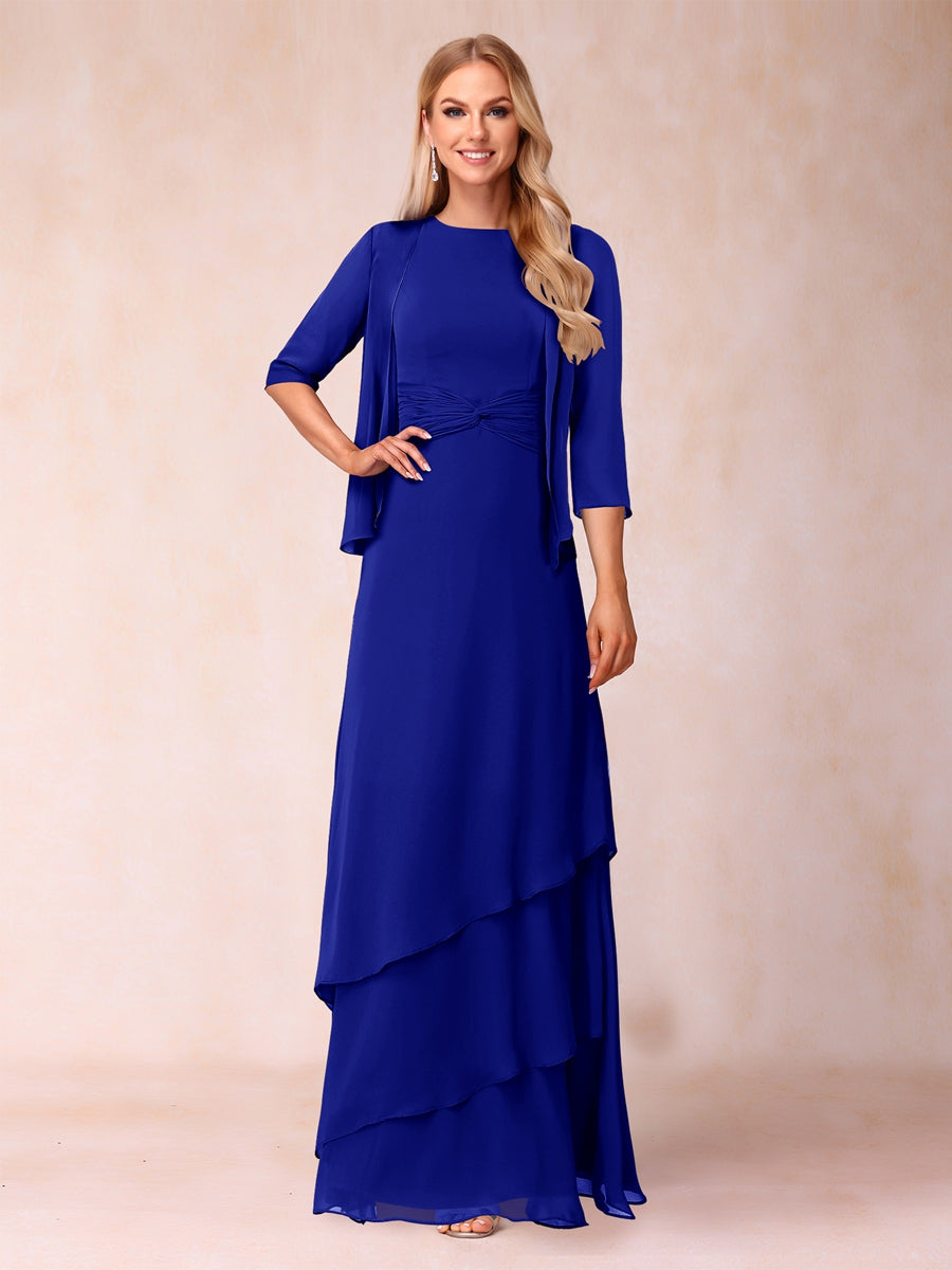 A-Line/Princess Scoop Ruched Floor-Length Mother of the Bride Dresses with Ruffles &amp; Jacket