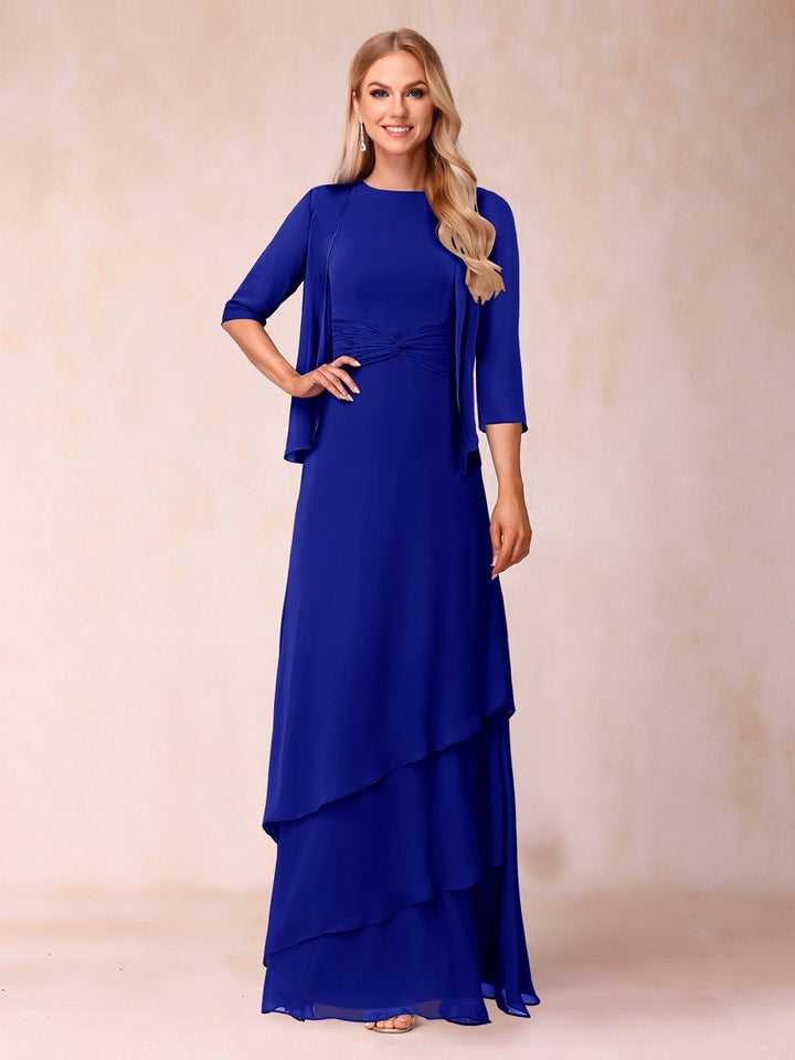 A-Line/Princess Scoop Ruched Floor-Length Mother of the Bride Dresses with Ruffles &amp; Jacket