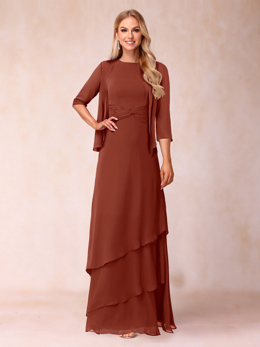 A-Line/Princess Scoop Ruched Floor-Length Mother of the Bride Dresses with Ruffles &amp; Jacket