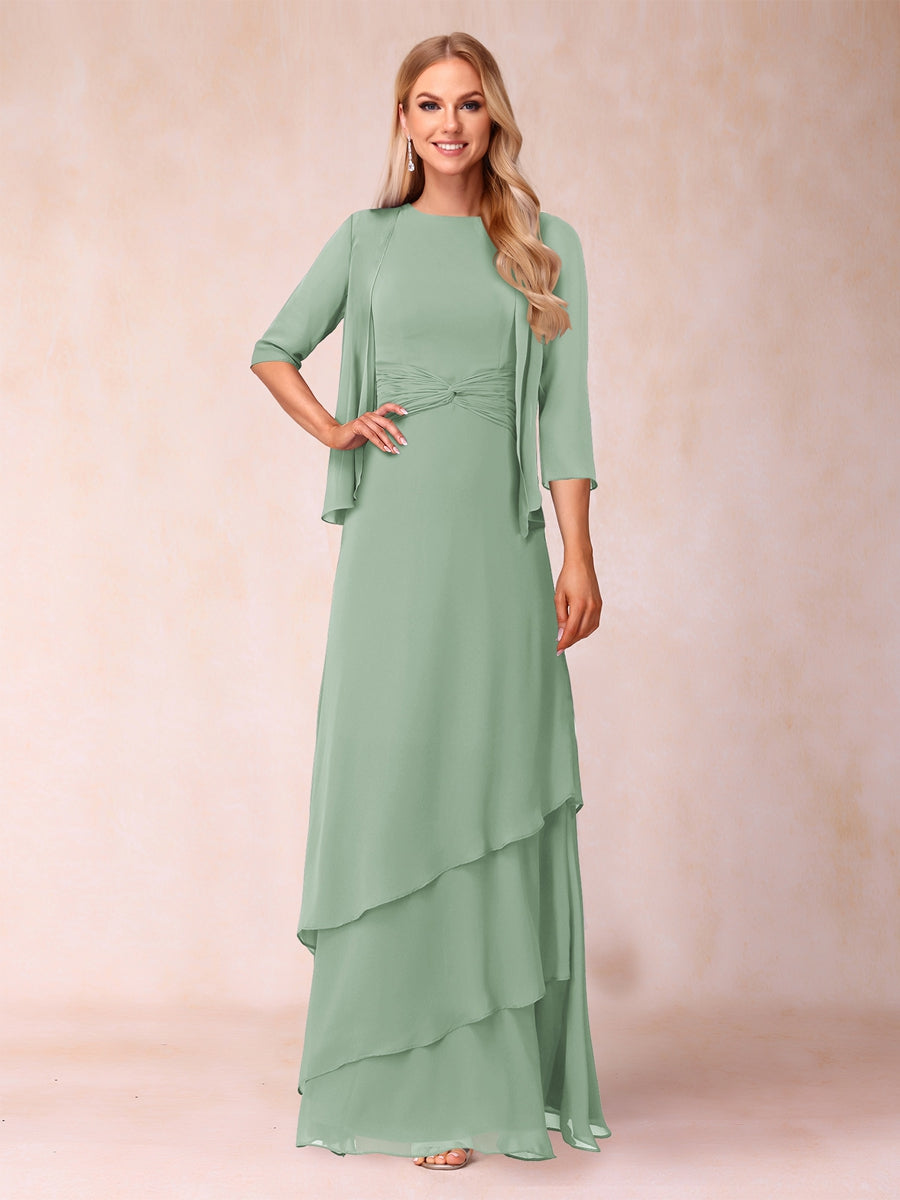 A-Line/Princess Scoop Ruched Floor-Length Mother of the Bride Dresses with Ruffles &amp; Jacket