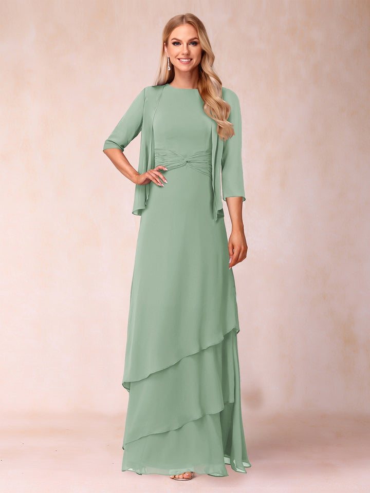 A-Line/Princess Scoop Ruched Floor-Length Mother of the Bride Dresses with Ruffles &amp; Jacket