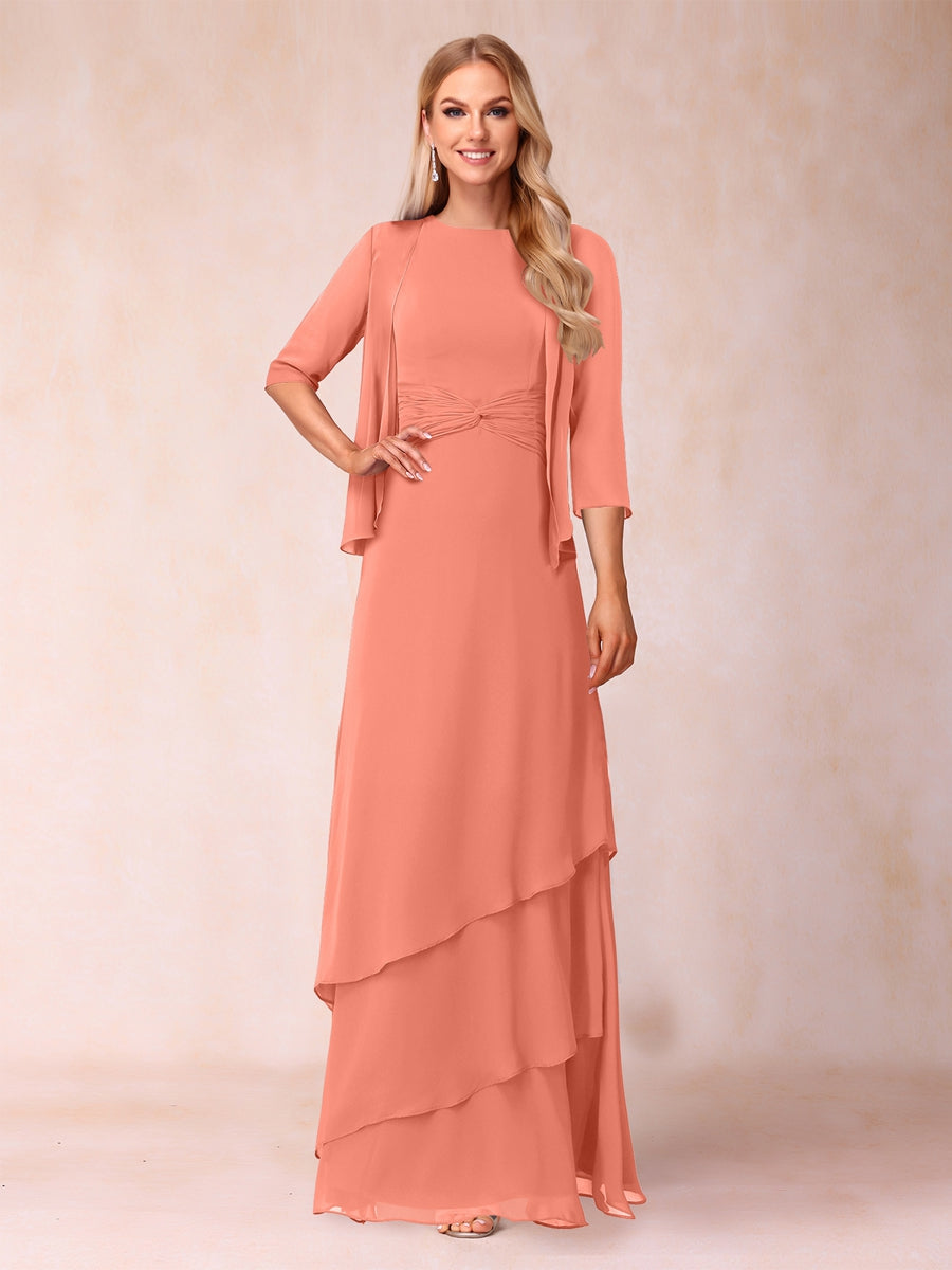 A-Line/Princess Scoop Ruched Floor-Length Mother of the Bride Dresses with Ruffles &amp; Jacket