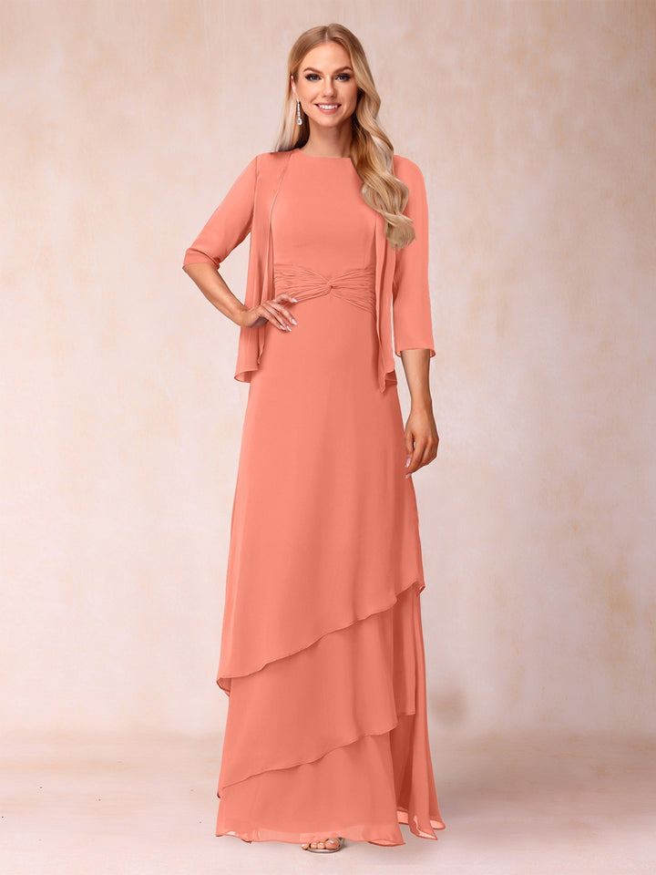 A-Line/Princess Scoop Ruched Floor-Length Mother of the Bride Dresses with Ruffles &amp; Jacket
