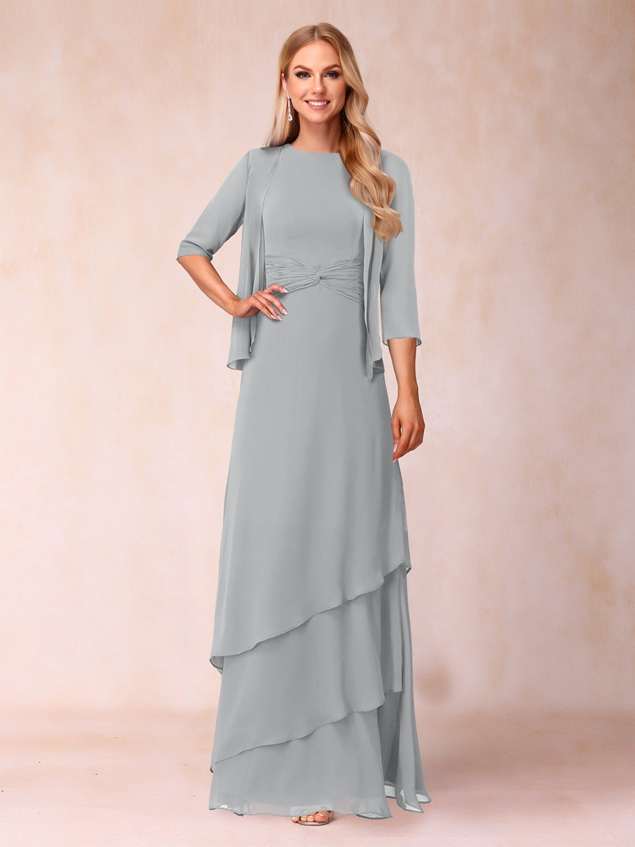 A-Line/Princess Scoop Ruched Floor-Length Mother of the Bride Dresses with Ruffles &amp; Jacket