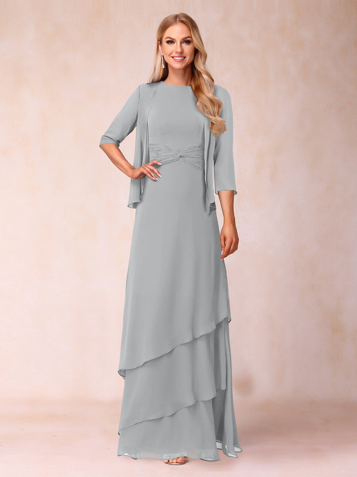 A-Line/Princess Scoop Ruched Floor-Length Mother of the Bride Dresses with Ruffles &amp; Jacket