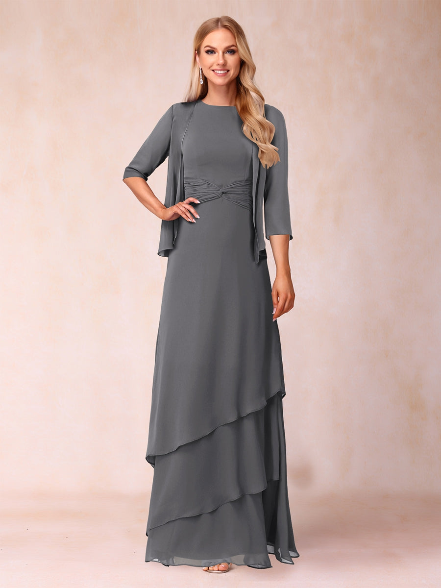 A-Line/Princess Scoop Ruched Floor-Length Mother of the Bride Dresses with Ruffles &amp; Jacket