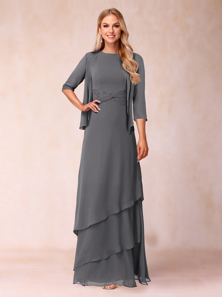 A-Line/Princess Scoop Ruched Floor-Length Mother of the Bride Dresses with Ruffles &amp; Jacket