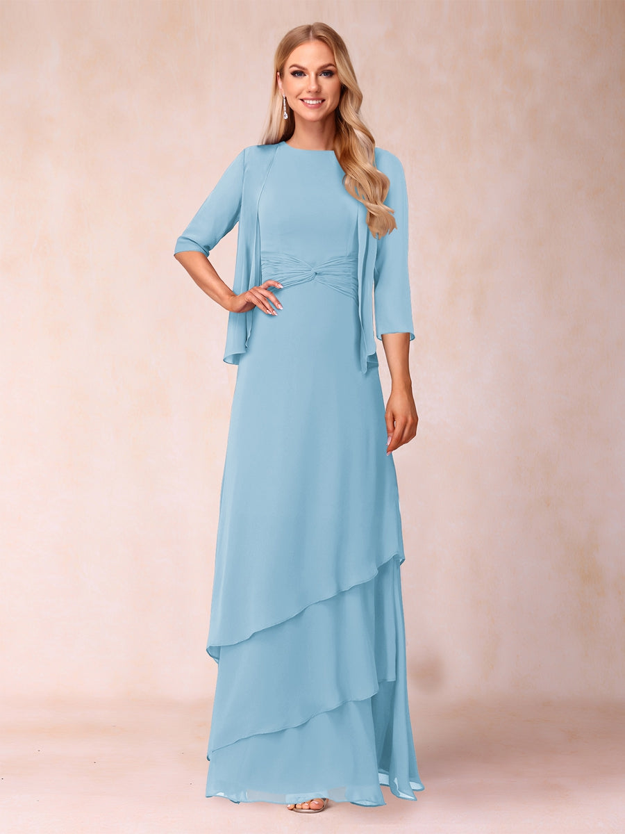 A-Line/Princess Scoop Ruched Floor-Length Mother of the Bride Dresses with Ruffles &amp; Jacket