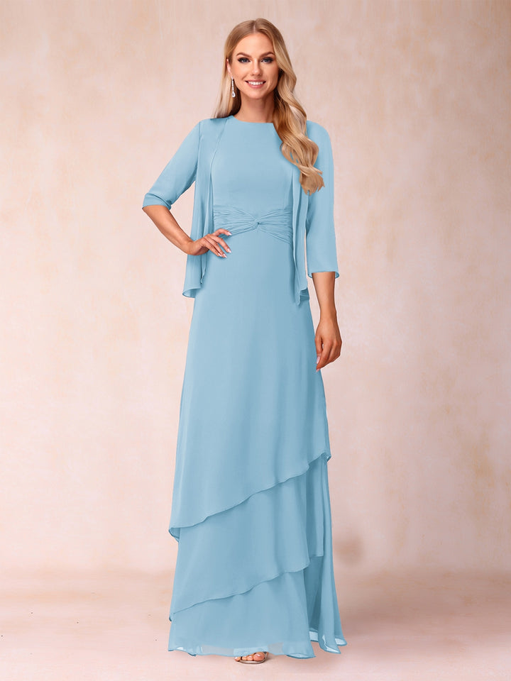 A-Line/Princess Scoop Ruched Floor-Length Mother of the Bride Dresses with Ruffles &amp; Jacket