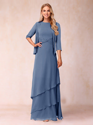 A-Line/Princess Scoop Ruched Floor-Length Mother of the Bride Dresses with Ruffles & Jacket