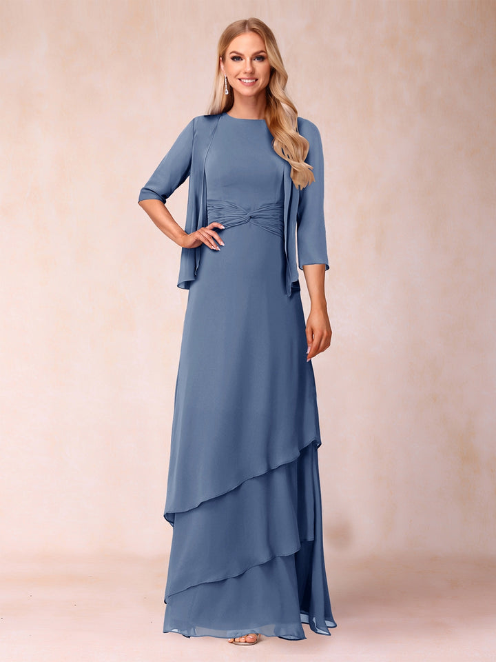 A-Line/Princess Scoop Ruched Floor-Length Mother of the Bride Dresses with Ruffles &amp; Jacket
