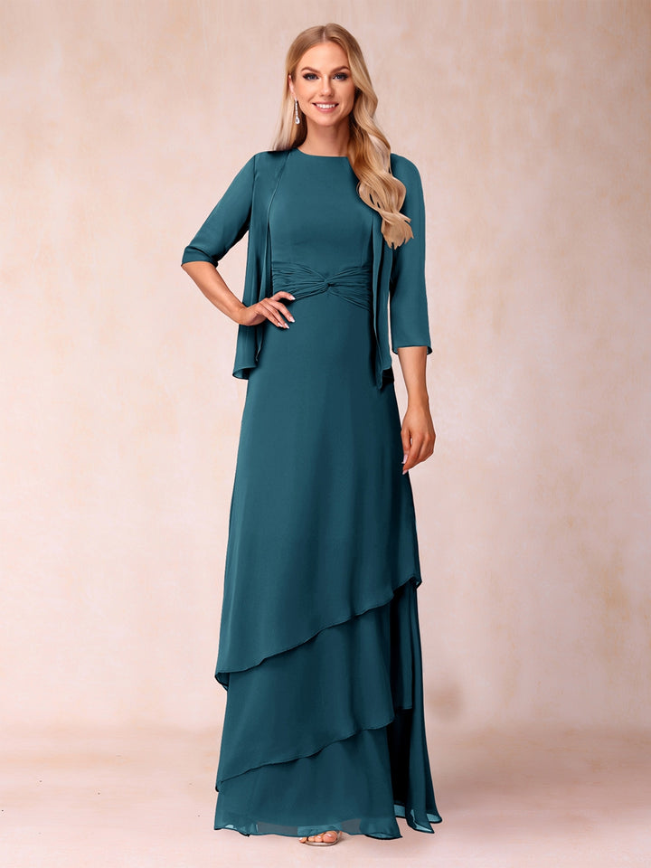 A-Line/Princess Scoop Ruched Floor-Length Mother of the Bride Dresses with Ruffles &amp; Jacket