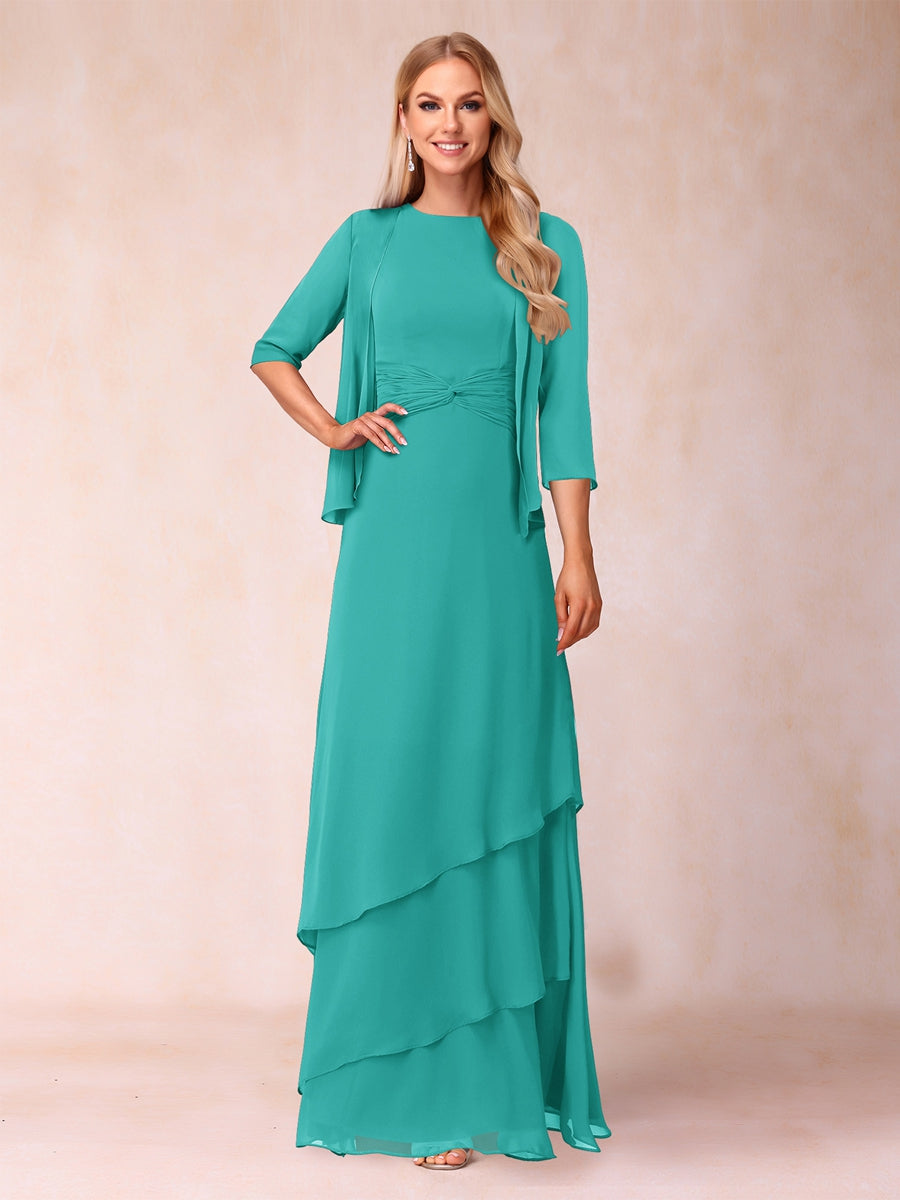 A-Line/Princess Scoop Ruched Floor-Length Mother of the Bride Dresses with Ruffles &amp; Jacket