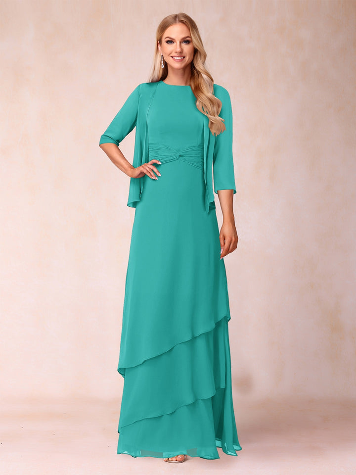 A-Line/Princess Scoop Ruched Floor-Length Mother of the Bride Dresses with Ruffles &amp; Jacket