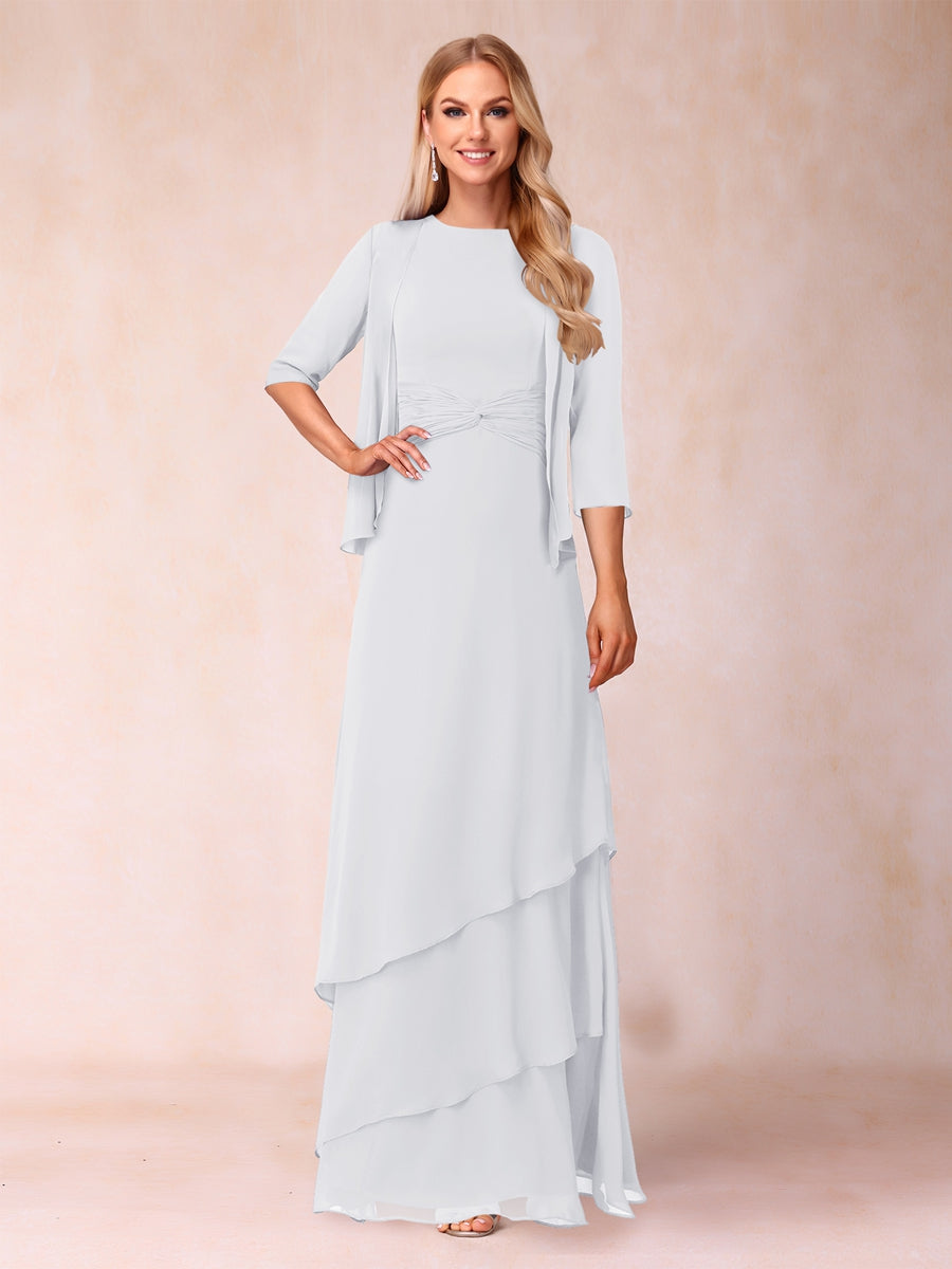 A-Line/Princess Scoop Ruched Floor-Length Mother of the Bride Dresses with Ruffles &amp; Jacket
