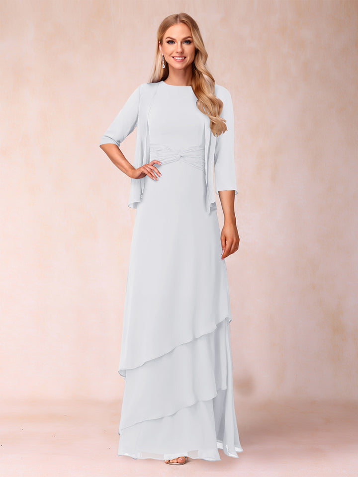 A-Line/Princess Scoop Ruched Floor-Length Mother of the Bride Dresses with Ruffles &amp; Jacket