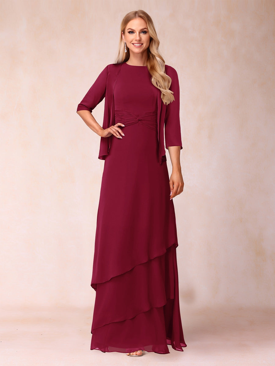 A-Line/Princess Scoop Ruched Floor-Length Mother of the Bride Dresses with Ruffles &amp; Jacket