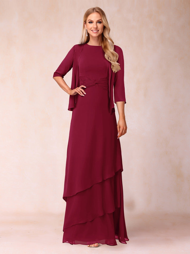 A-Line/Princess Scoop Ruched Floor-Length Mother of the Bride Dresses with Ruffles &amp; Jacket