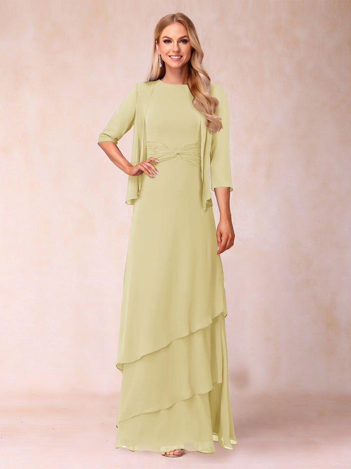 A-Line/Princess Scoop Ruched Floor-Length Mother of the Bride Dresses with Ruffles &amp; Jacket