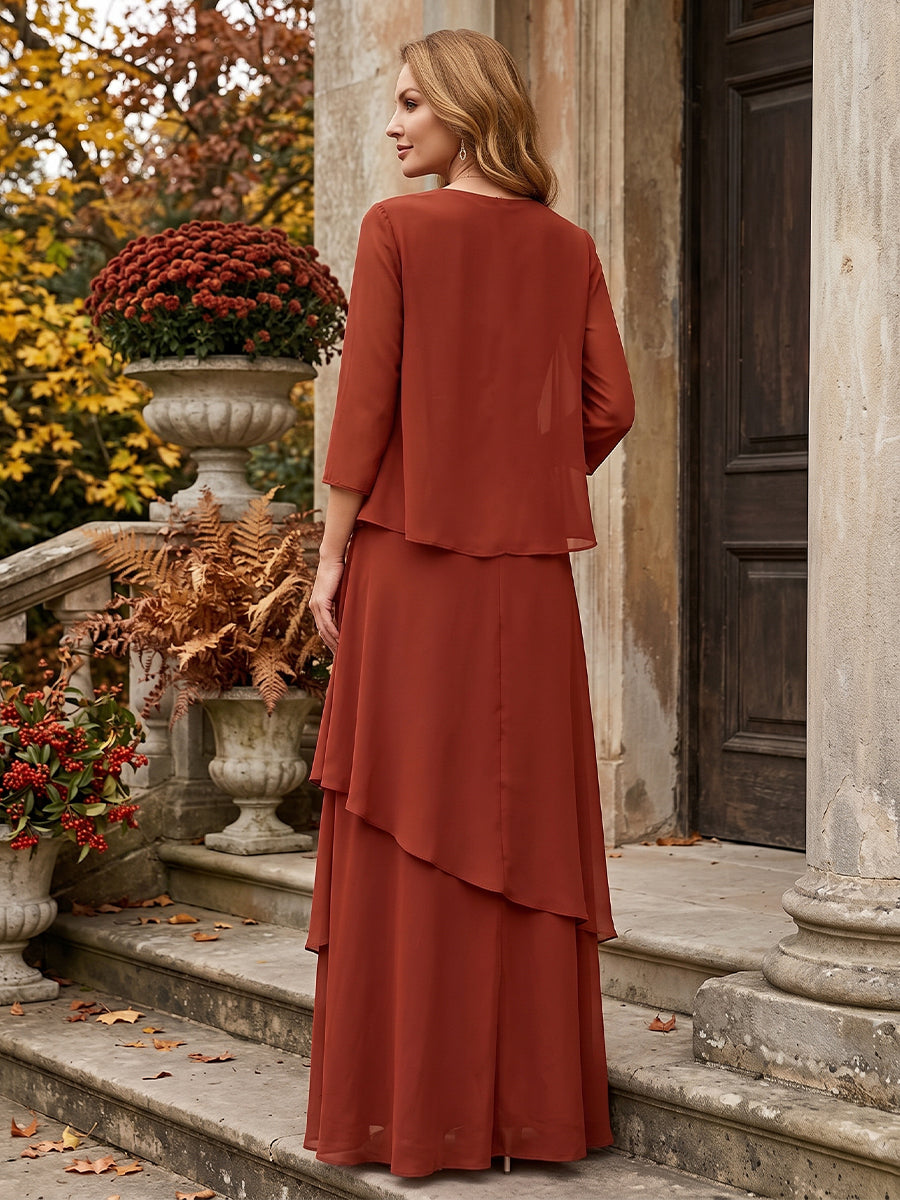 A-Line/Princess Scoop Ruched Floor-Length Chiffon Mother of the Bride Dresses with Ruffles &amp; Jacket
