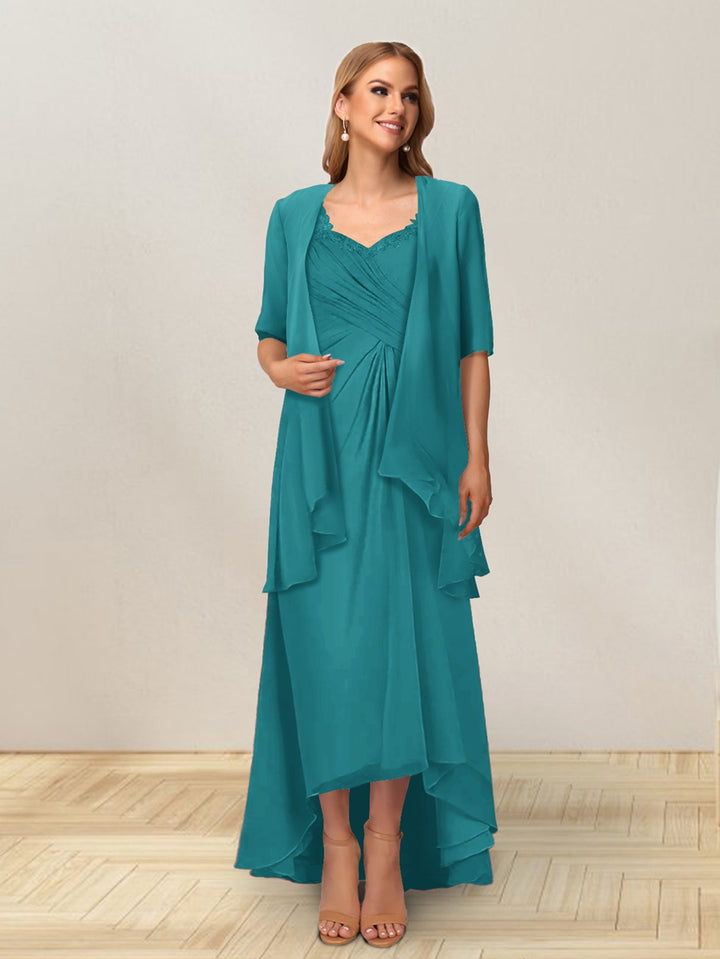 A-Line/Princess Sleeveless Long Formal Evening Dresses With Ruffles &amp; Jacket