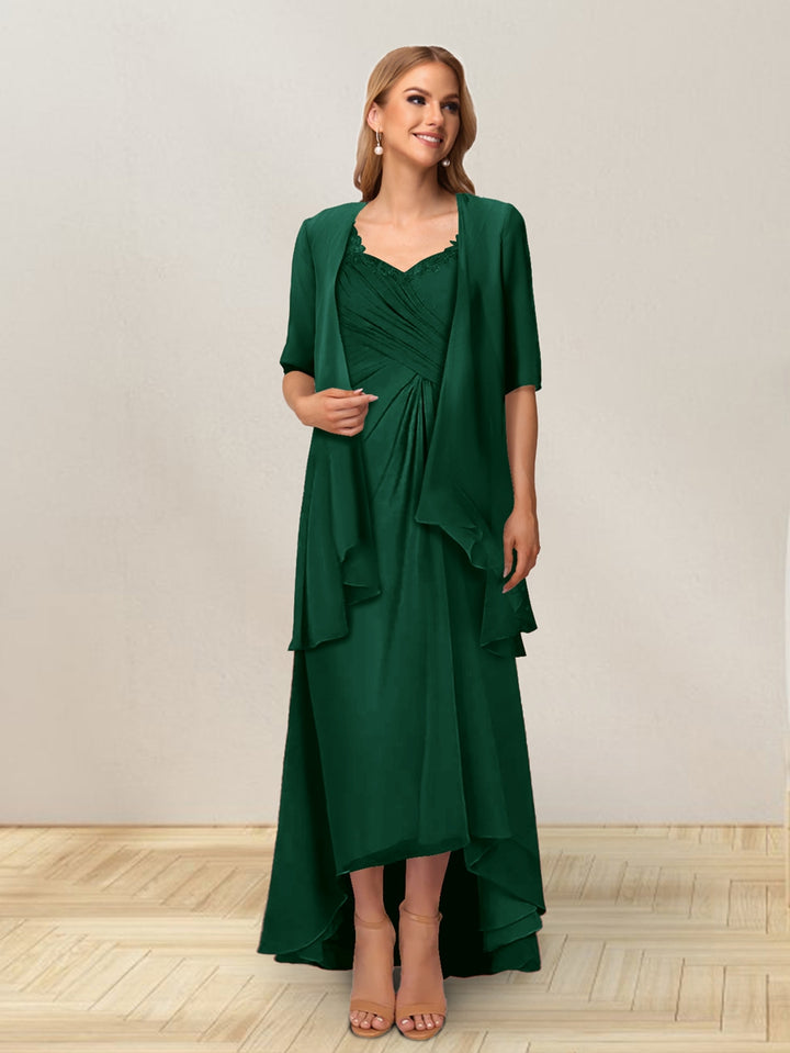 A-Line/Princess Sleeveless Long Formal Evening Dresses With Ruffles &amp; Jacket