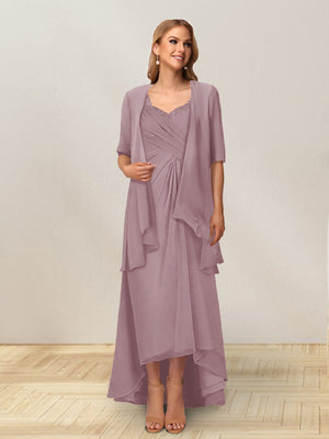 A-Line/Princess Sleeveless Long Formal Evening Dresses With Ruffles & Jacket