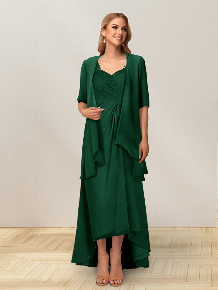 A-Line/Princess Sleeveless Long Formal Evening Dresses With Ruffles &amp; Jacket