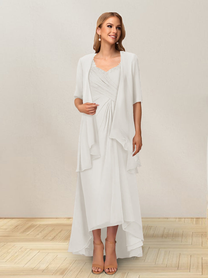 A-Line/Princess Sleeveless Long Formal Evening Dresses With Ruffles &amp; Jacket