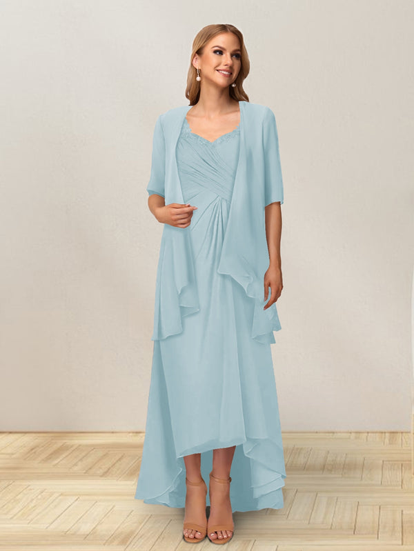 A-Line/Princess Sleeveless Long Formal Evening Dresses With Ruffles & Jacket