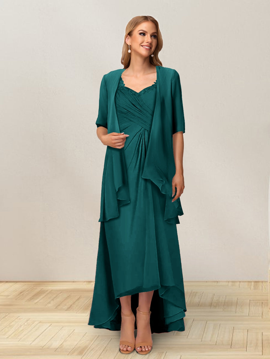 A-Line/Princess Sleeveless Long Formal Evening Dresses With Ruffles &amp; Jacket