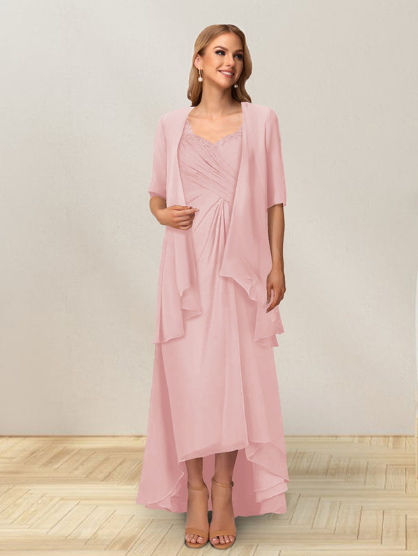 A-Line/Princess Sleeveless Long Formal Evening Dresses With Ruffles & Jacket