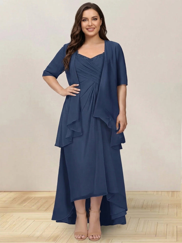 A-Line/Princess Sleeveless Long Formal Plus Size Evening Dresses With Ruffles &amp; Jacket