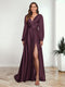 A-Line/Princess V-Neck Long Sleeves FLoor-Length Formal Dresses with Split Side