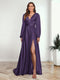 A-Line/Princess V-Neck Long Sleeves FLoor-Length Formal Dresses with Split Side