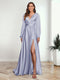 A-Line/Princess V-Neck Long Sleeves FLoor-Length Formal Dresses with Split Side