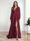 A-Line/Princess V-Neck Long Sleeves FLoor-Length Formal Dresses with Split Side
