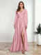 A-Line/Princess V-Neck Long Sleeves FLoor-Length Formal Dresses with Split Side