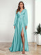 A-Line/Princess V-Neck Long Sleeves FLoor-Length Formal Dresses with Split Side