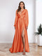 A-Line/Princess V-Neck Long Sleeves FLoor-Length Formal Dresses with Split Side
