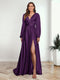 A-Line/Princess V-Neck Long Sleeves FLoor-Length Formal Dresses with Split Side