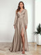 A-Line/Princess V-Neck Long Sleeves FLoor-Length Formal Dresses with Split Side