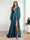 A-Line/Princess V-Neck Long Sleeves FLoor-Length Formal Dresses with Split Side